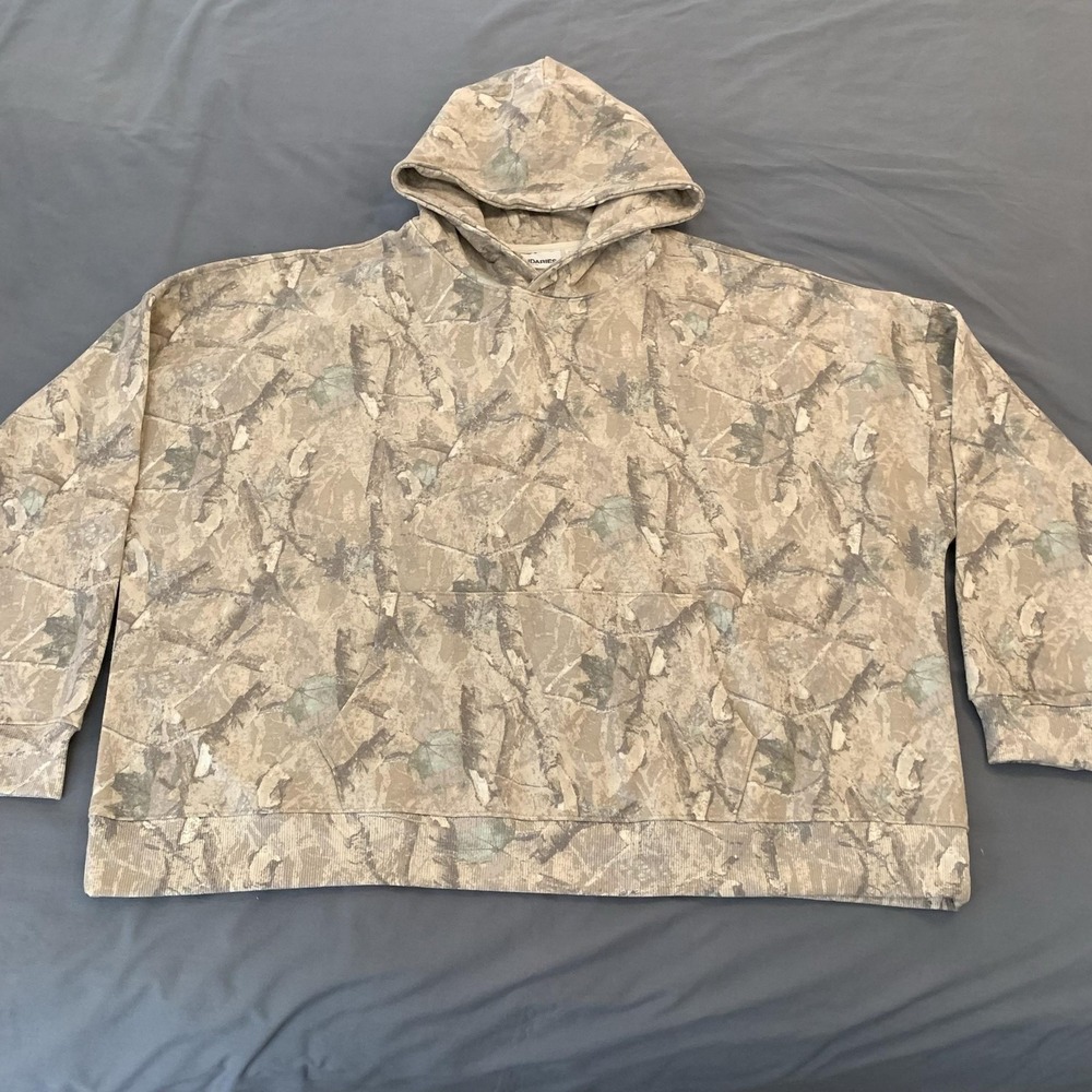 Camouflage Hoodie Mens 3XL Beige Fleece Pullover Sweatshirt Casual Hunting Hike